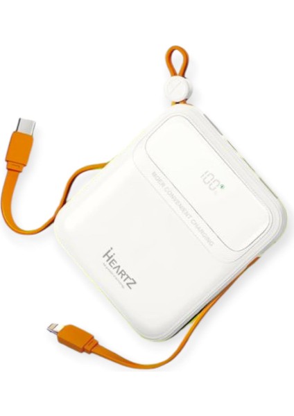 H26 10000 Mh Pd 20W ve USB 22.5W Fast Hızlı Şarj Dahili Type C ve Lightning Kablolu Dünya Standartlarına Uygun Polymer Batarya Birebir Amper LCD Göstergeli Powerbank