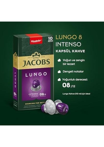 Jacobs Kapsül Kahve Lungo 8 Intense x 10 Paket