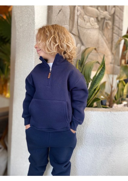 Erkek / Kız Çocuk Dik Yaka Sweatshirt Kangru Cepli 3 Iplik Şardonlu fiyatları