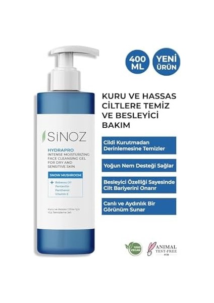 Sinoz Hydrapro Kuru ve Hassas Ciltler Için Yüz Temizleme Jeli 400 ml