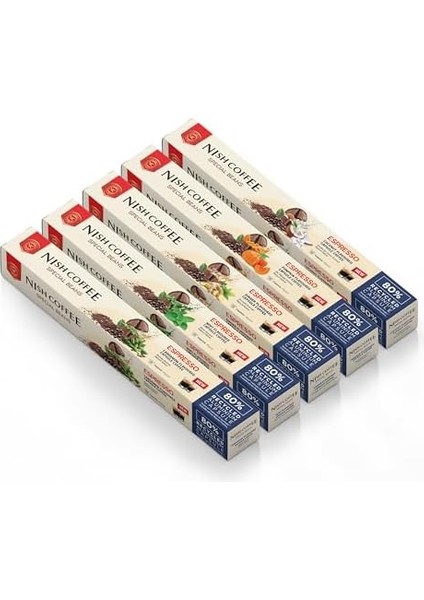 Nish Kahve Aromalı Kapsül Kahve 5&apos;li Set Kakule Nane Zencefil Bal Kabağı Hindistan Cevizi 50 Adet fiyatları