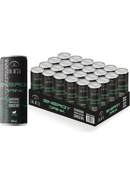 Aura Sağlıklı Enerji Içeceği | 250 ml x 24&apos;lü Kutu | Doğal Içerikli, Düşük Şekerli | Ginseng, Guarana, Ginkgo Biloba Destekli | Aspartam ve Asesulfam K Içermez