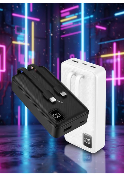 Powerbank 20.000 Mah | 22.5W Pd Hızlı Şarj | LED Göstergeli | Dahili Kablo | Type-C & Ios Uyumlu fiyatları