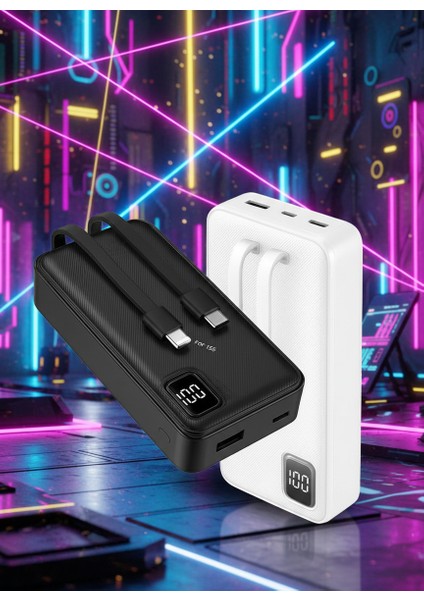 Powerbank 20.000 Mah | 22.5W Pd Hızlı Şarj | LED Göstergeli | Dahili Kablo | Type-C & Ios Uyumlu modelleri