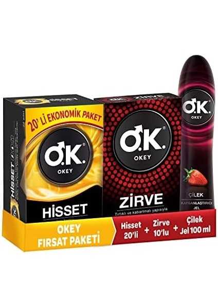 Okey Hisset 20&apos;li + Zirve 10&apos;lu + Çilek 100 ml Jel