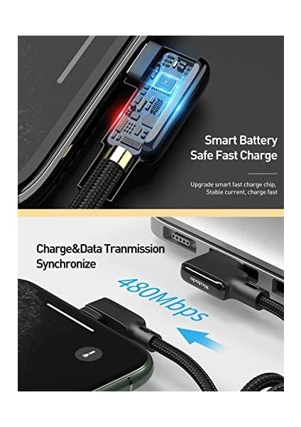 Mcdodo CA-7300 Lightning 90 Derece Spiral Ledli Örgü Kablo 3A 1.8m modelleri