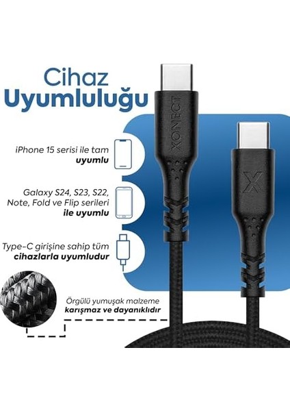 Type-C To Type-C ile Uyumlu ve ile Uyumlu Hızlı Şarj ve Data Kablosu 40 cm (Siyah) fiyatları