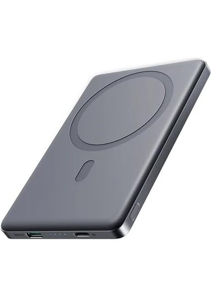 JR-PBM08 20W 5000MAH Ultra Ince Metal Manyetik Kablosuz Power Bank - Uzay Grisi