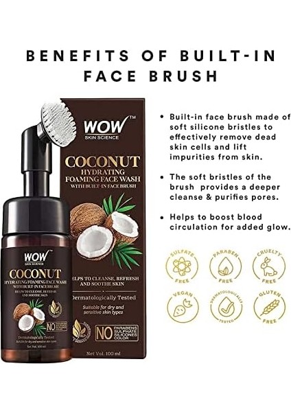 Wow Skin Science Hindistan Cevizi Nemlendirici Yüz Yıkama Köpüğü ve Dahili Fırçalı Arındırıcı Parlatıcı Yüzde Doksan Sekiz Doğal Içerik modelleri