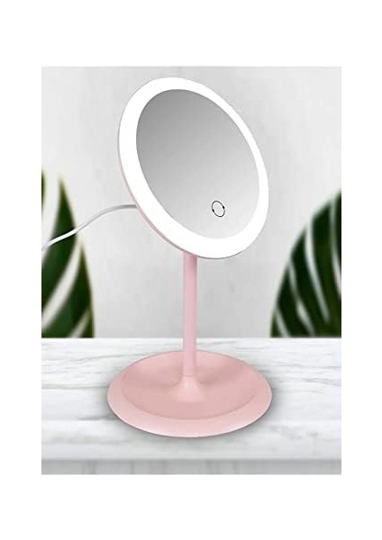 Mobee Dokunmatik LED Işıklı USB Li Yuvarlak Masa Üstü Makyaj Aynası Güzellik Ledli Makyaj Aynası