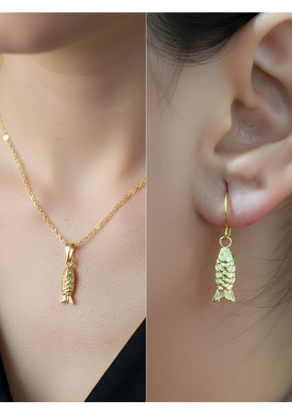 Balık Figür Detay Kadın Kolye Küpe Set