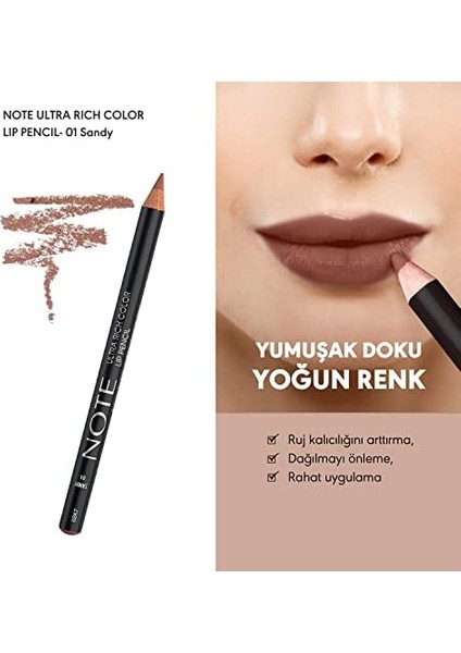 Note Ultra Rich Color Lip Pencil 01 Sandy Dudak Kalemi, Nude fiyatları