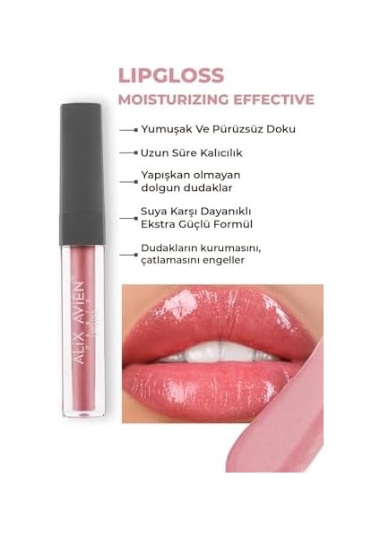 Alıx Avıen Uzun Süre Kalıcı Yapışkan His Bırakmayan Nemlendirici Dudak Parlatıcısı - Lipgloss 09 Softly Pink