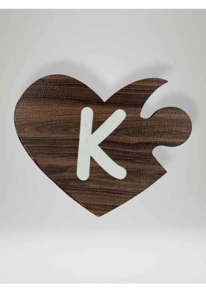 K Harfi (Sol Parça) – Ahşap Puzzle Kalp Harf Magnet – Buzdolabı Süsü – Ikili Uyumlu (KOD:1015)