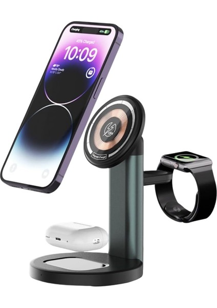3&apos;ü 1 Arada Manyetik Magsafe Uyumlu Qi2 Kablosuz Şarj Standı ile Uyumlu- ile Uyumlu- ile Uyumlu (S36-A 3in1)