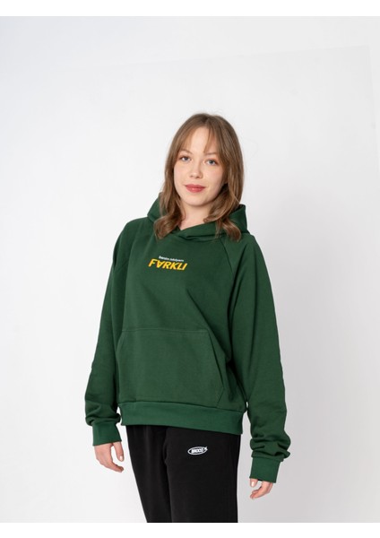 Unisex Oversize Kapüşonlu Yeşil Baskılı Farklı Sweatshirt indirimleri