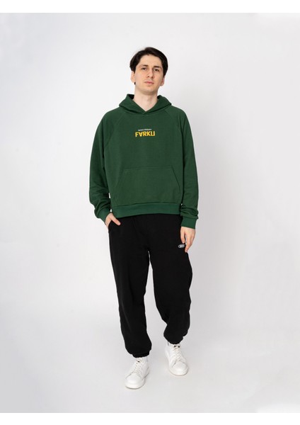 Unisex Oversize Kapüşonlu Yeşil Baskılı Farklı Sweatshirt