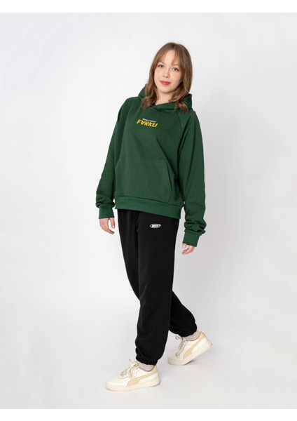 Unisex Oversize Kapüşonlu Yeşil Baskılı Farklı Sweatshirt