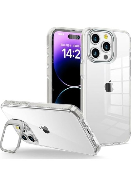 iphone 15 Pro Için Hybrid Performance Serisi Ultra Şeffaf Sert Polikarbonat Arka Kısım Orta Sertlikte Silikon Kenarlar ve Stand Olabilen Lens Çerçeveli Kılıf (Natural Titanyum, 15 Pro) modelleri