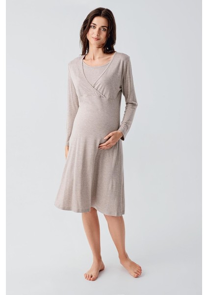 Artış Marka Uzun Kollu Likralı Viskoz Hamile Kısa Gecelik 21105 Model
