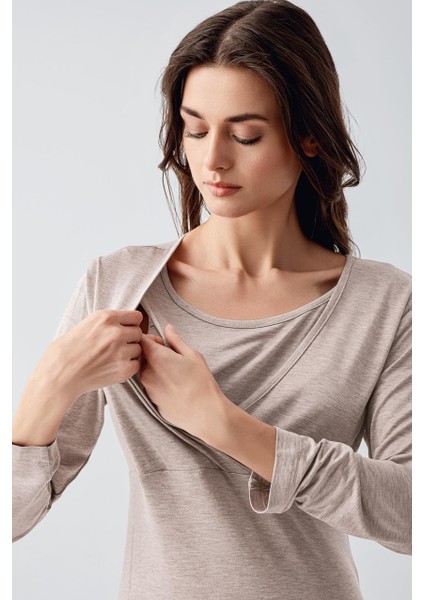 Artış Marka Uzun Kollu Likralı Viskoz Hamile Kısa Gecelik 21105 Model modelleri