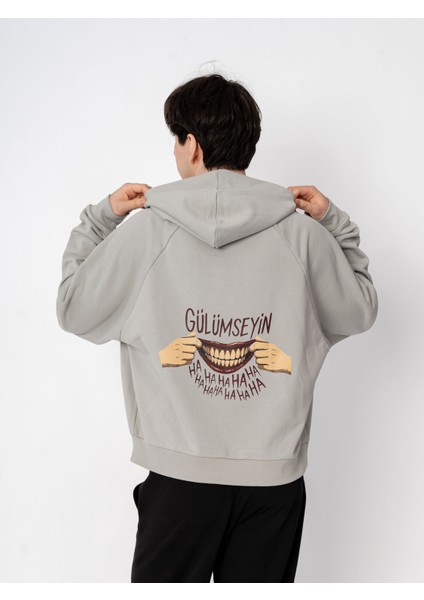 Unisex Oversize Kapüşonlu Baskılı Gülümseyin Sweatshirt fiyatları