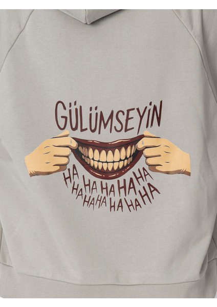 Unisex Oversize Kapüşonlu Baskılı Gülümseyin Sweatshirt modelleri