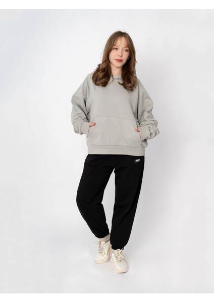 Unisex Oversize Kapüşonlu Baskılı Gülümseyin Sweatshirt