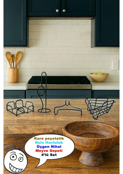 4'lü Servis Sunum Seti, Kağıt Havluluk, Kare Peçetelik, Üçgen Meyve Sepeti, Üçgen Nihale fiyatları