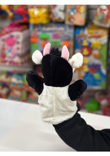 Peluş 25 cm El Kuklası Siyah Beyaz Inek Kukla modelleri