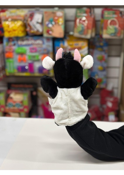 Peluş 25 cm El Kuklası Siyah Beyaz Inek Kukla fırsatları