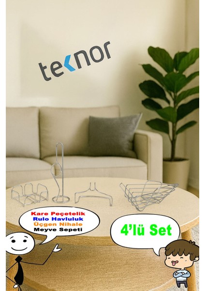 4'lü Servis Sunum Seti, Kağıt Havluluk, Kare Peçetelik, Üçgen Meyve Sepeti, Üçgen Nihale fiyatları