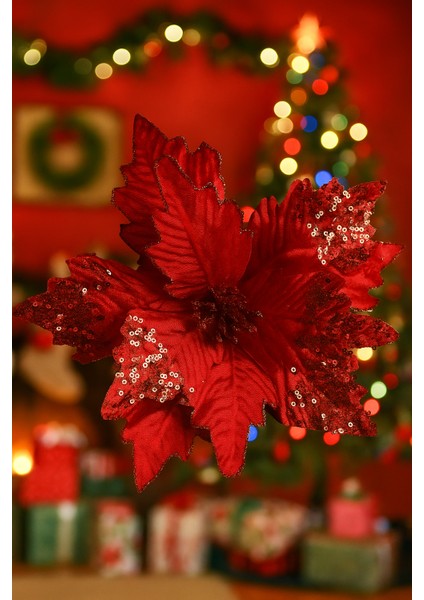 28 cm Kırmızı Pullu Tomurcuklu Uzun Saplı Ponsetya – Lüks Yılbaşı Çiçeği modelleri