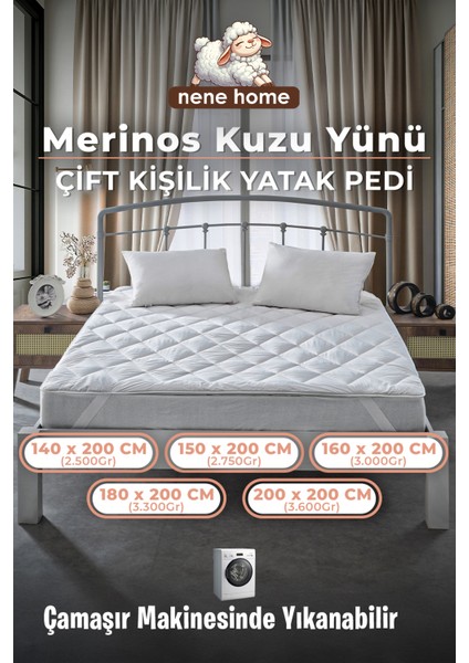 Çift Kişilik Merinos Kuzu Yünü Yatak Pedi, Yatak Koruyucu, Yatak Şiltesi (%100 Merinos Kuzu Yünü)