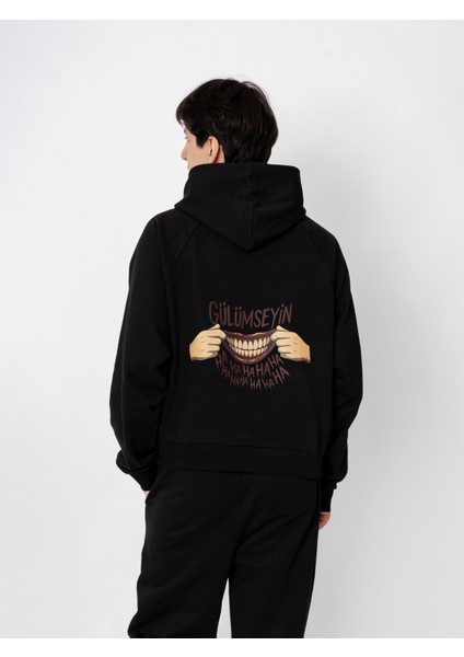 Unisex Oversize Kapüşonlu Baskılı Gülümseyin Sweatshirt fiyatları