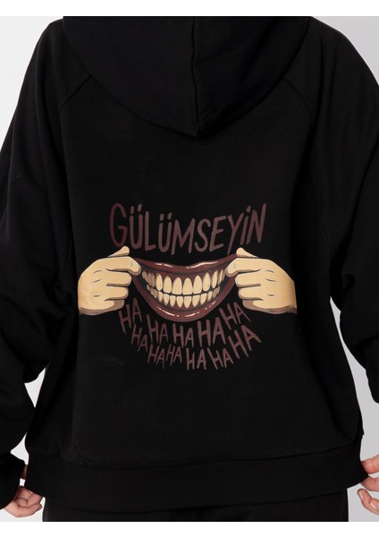 Unisex Oversize Kapüşonlu Baskılı Gülümseyin Sweatshirt modelleri