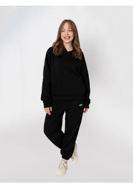 Unisex Oversize Kapüşonlu Baskılı Gülümseyin Sweatshirt