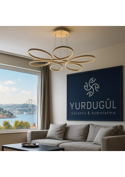 Papatya Model Gold Kasa 3 Renk Işıklı Salon Avizesi – Şıklığın Yeni Adı