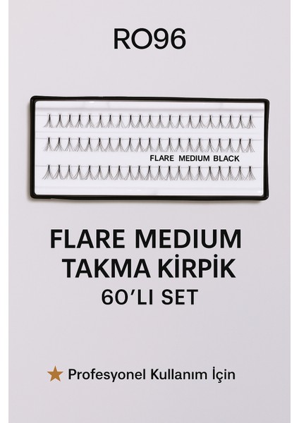 RO96 Flare Medium Takma Kirpik 60’lı Set – Doğal & Yoğun Etki