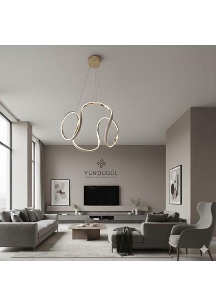 Yağmur Model Gold Kasa 3 Renk Işık Modern Avize – Salon & Oturma Odası Aydınlatma