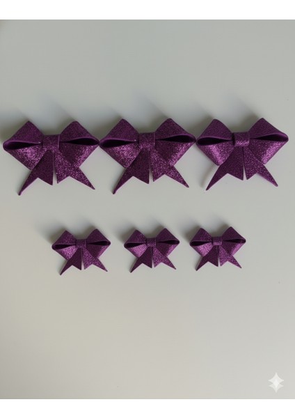 Mor Simli Eva Fiyonk Kurdele – 6'lı Set (3 Adet 9 cm + 3 Adet 6.5 Cm) Yılbaşı Süsleme modelleri