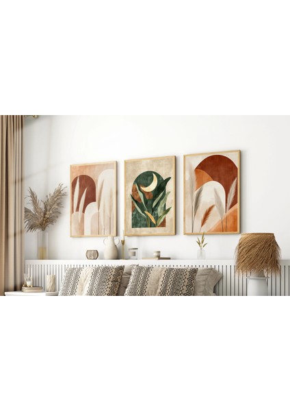 3 Parça Çerçeveli Dekoratif Boho Ahşap Tablo Seti, Ev Dekoru Bestablo