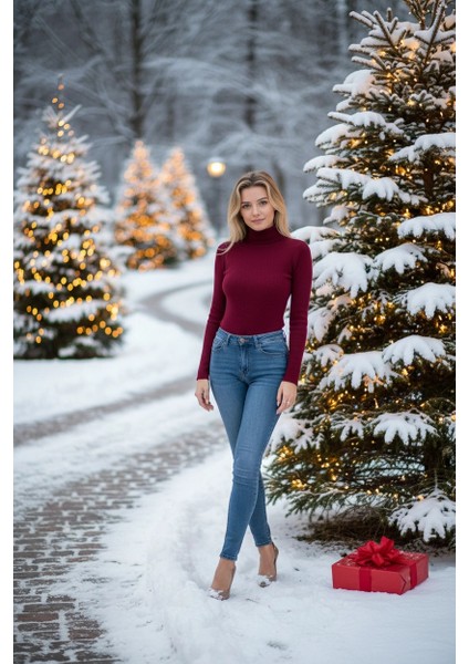 Balıkçı Yaka Dar Kesim Kaşkorse Kazak Bordo W3103 fiyatları