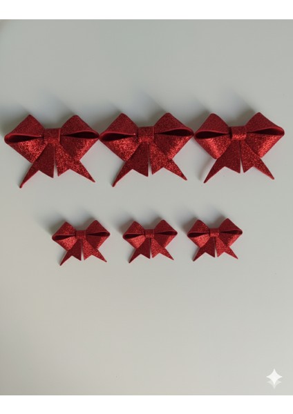Kırmızı Simli Eva Fiyonk Kurdele – 6'lı Set (3×9 cm + 3×6.5 Cm) Yılbaşı Süsleme fırsatları