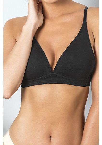 Siyah Günlük Konforlu Ince Nefes Alan Süngerli Pamuk Sütyen, Kadın Iç Giyim