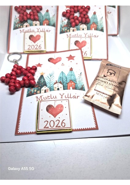 Yılbaşı Hediyesi Kart Anahtarlık Çikolata ve Kahve modelleri