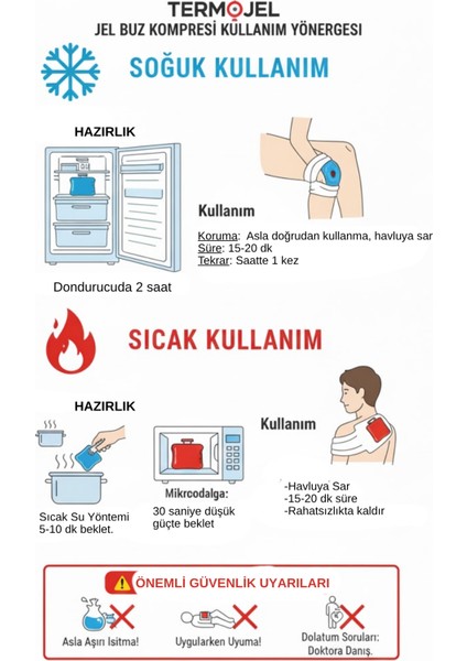 Termojel Büyük Boy 25CMX35CM Sıcak-Soğuk Yoğun Jel Buz Kompres Buz Jeli