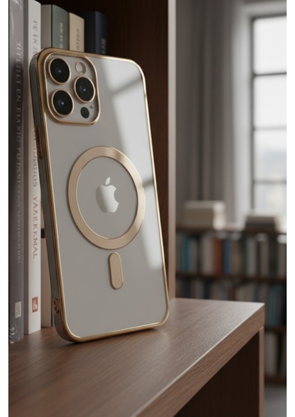 Iphone 14 Pro Max Uyumlu Magsafe Kılıf Gold Şeffaf Renk Darbe Emici Sararmaz Silikon Kapak
