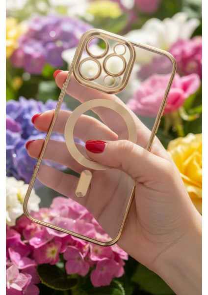 Iphone 14 Pro Max Uyumlu Magsafe Kılıf Gold Şeffaf Renk Darbe Emici Sararmaz Silikon Kapak fiyatları