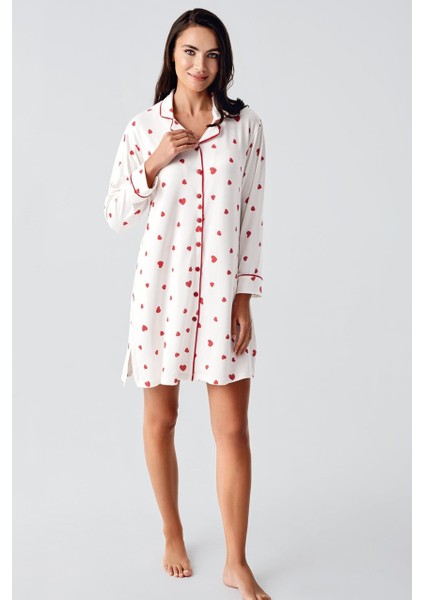 Artış Uzun Kollu Düğmeli Kalp Desenli Esnek Hamile Gecelik 21113 fiyatları